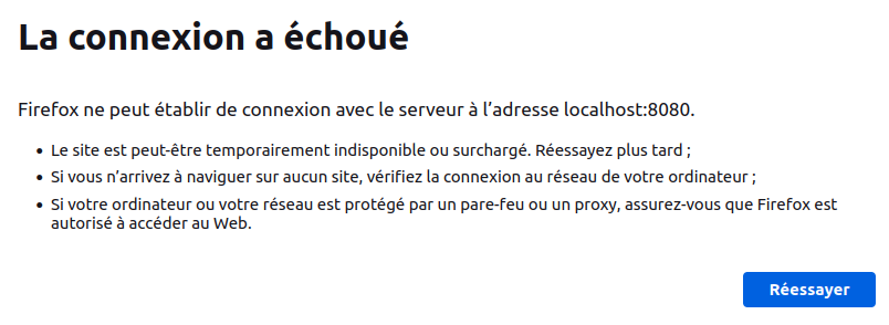 Erreur de connexion à Open WebUI en local Capture d'écran de l'erreur de connexion à Open WebUI en local
