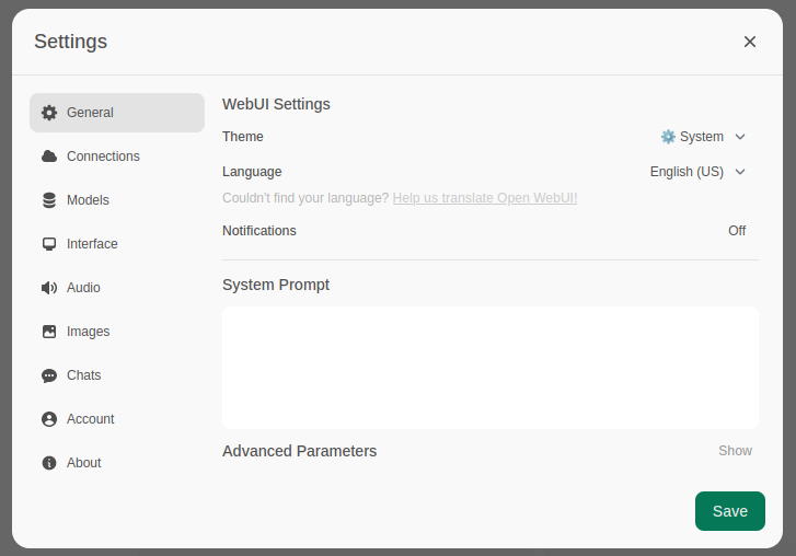Les paramètres de langue se trouvent dans le premier onglet Capture d'écran de l'onglet "General"