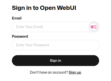 Formulaire à la première connexion à Open WebUI en local Capture d'écran du formulaire à la première connexion à Open WebUI en local
